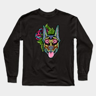 Doberman - Cropped Ear Edition - Day of the Dead Sugar Skull Dog Long Sleeve T-Shirt